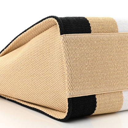 Chanel Straw Raffia Calfskin Striped Medium Deauville Tote Black Beige Ivory 9 of 10