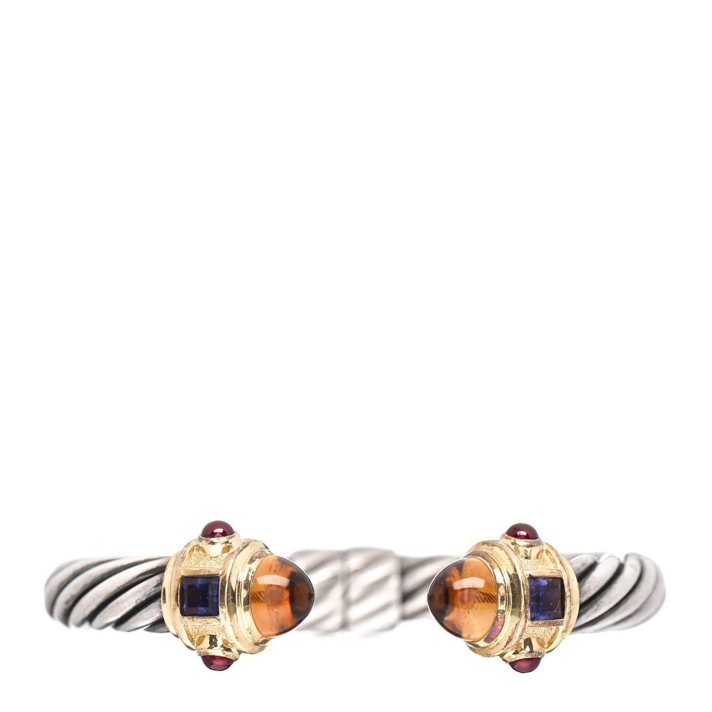 Sterling Silver 14K Yellow Gold Citrine Garnet Iolite 10mm Renaissance Cable Bracelet