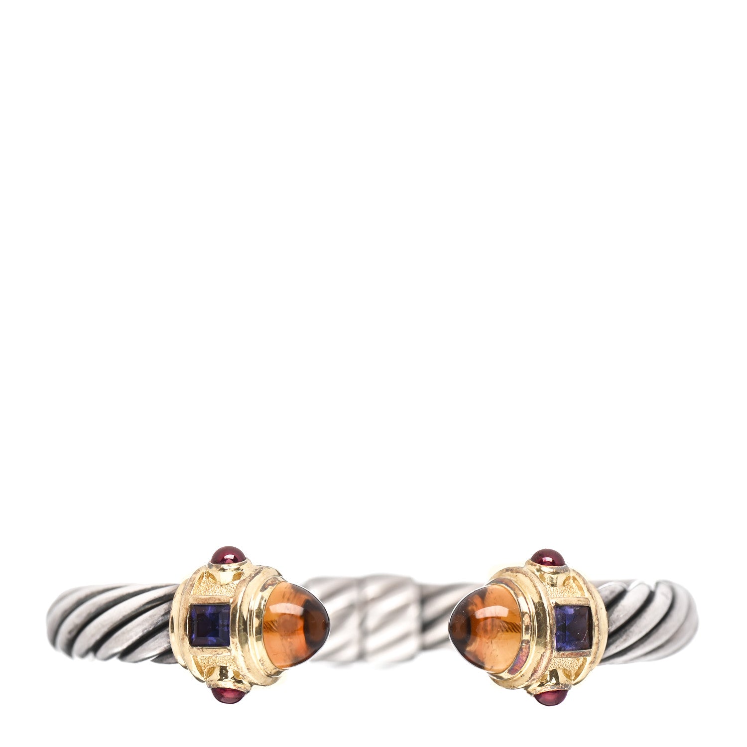David Yurman Sterling Silver 14K Yellow Gold Citrine Garnet Iolite 10mm Renaissance Cable Bracelet 1 of 4