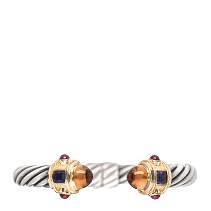 David Yurman Sterling Silver 14K Yellow Gold Citrine Garnet Iolite 10mm Renaissance Cable Bracelet 1 of 4