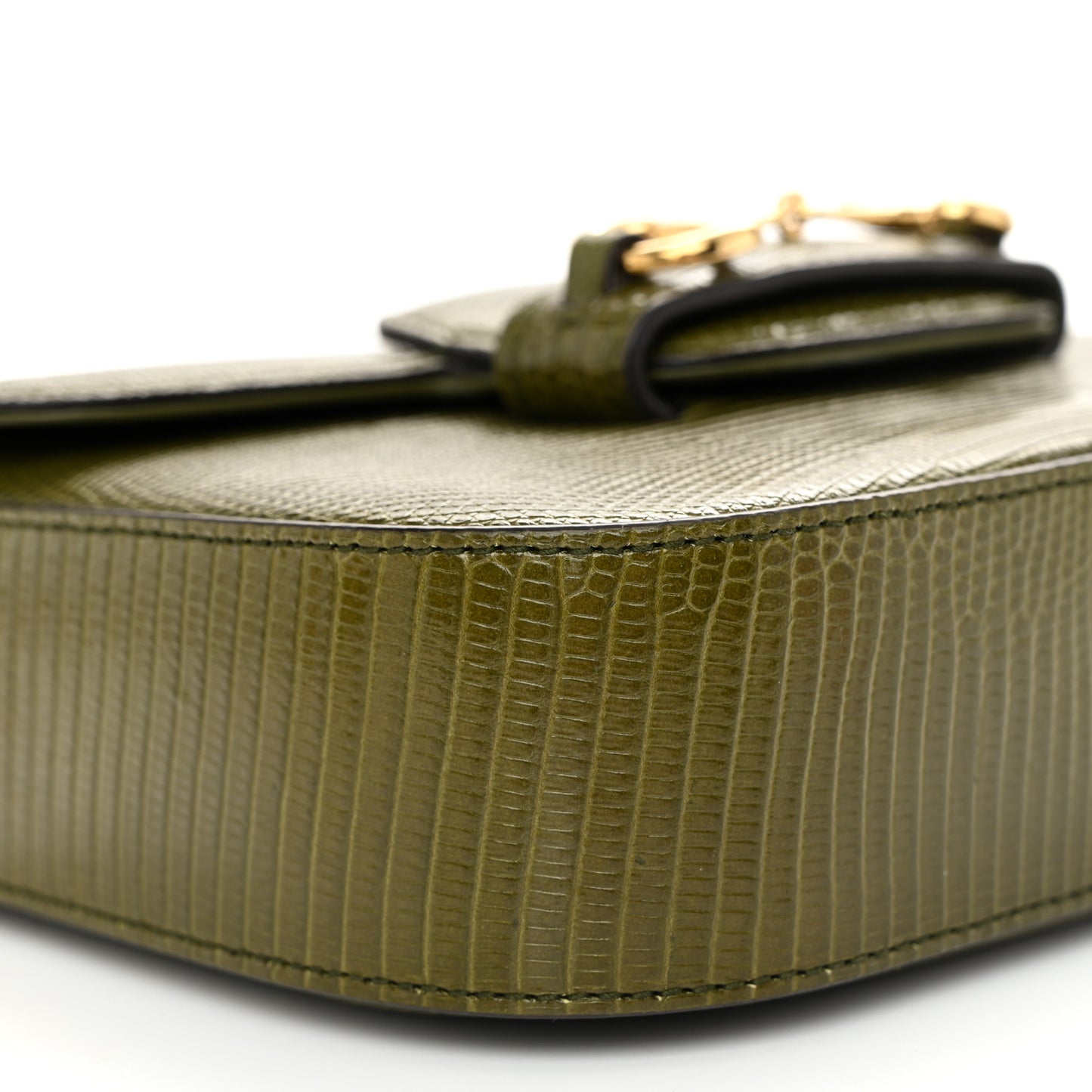 Lizard Web Mini Horsebit 1955 Shoulder Bag Green