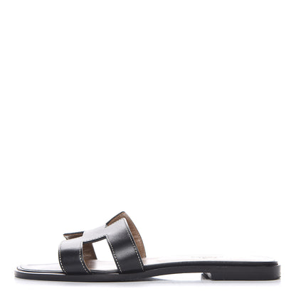 Hermes Box Calfskin Oran Sandals 37 Black 1 of 10