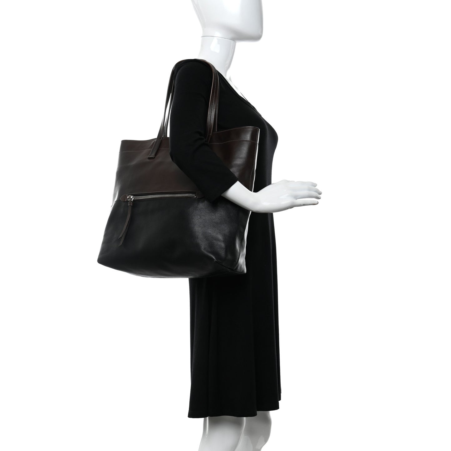 Vitello Soft Calfskin Shopping Tote Nocciolo Black