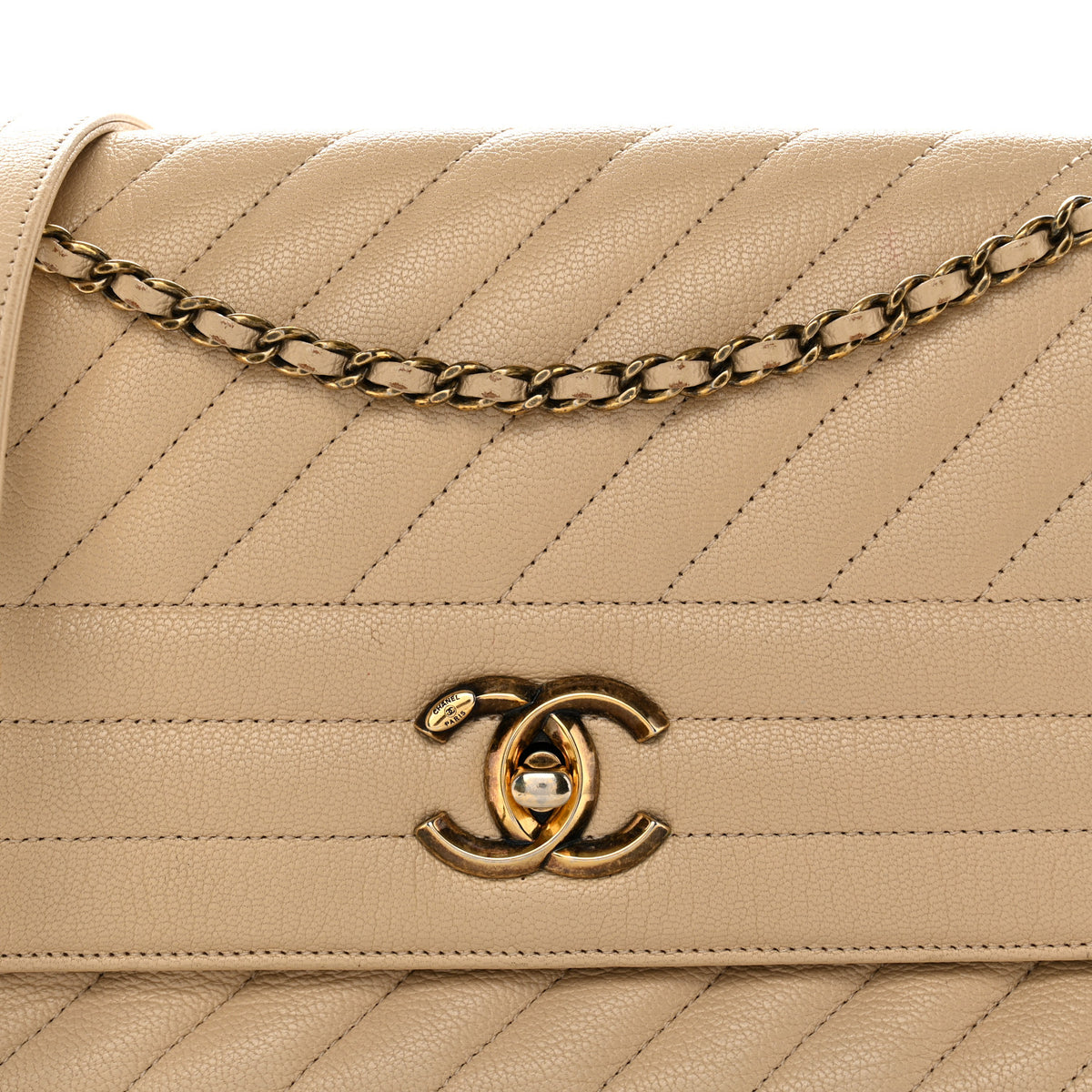 Chanel Shiny Goatskin Diagonal Quilted Medium Flap Beige 8 of 12