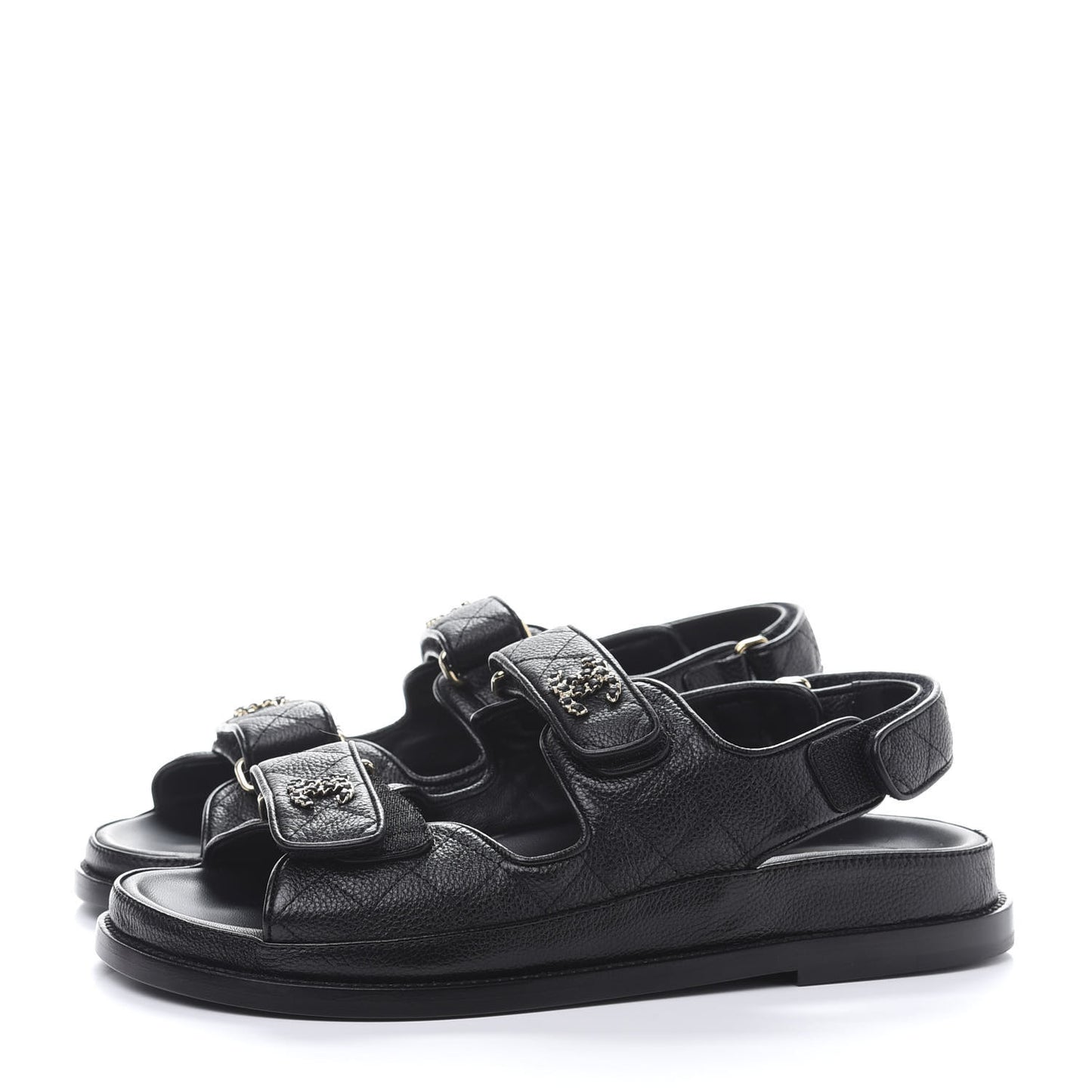 Grained Calfskin Velcro Dad Sandals 38 Black