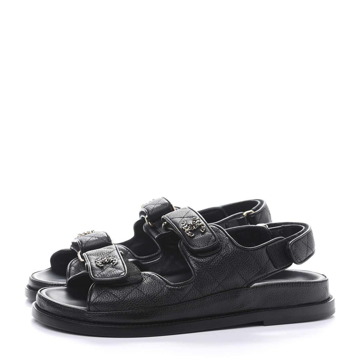 Chanel Grained Calfskin Velcro Dad Sandals 38 Black 3 of 9