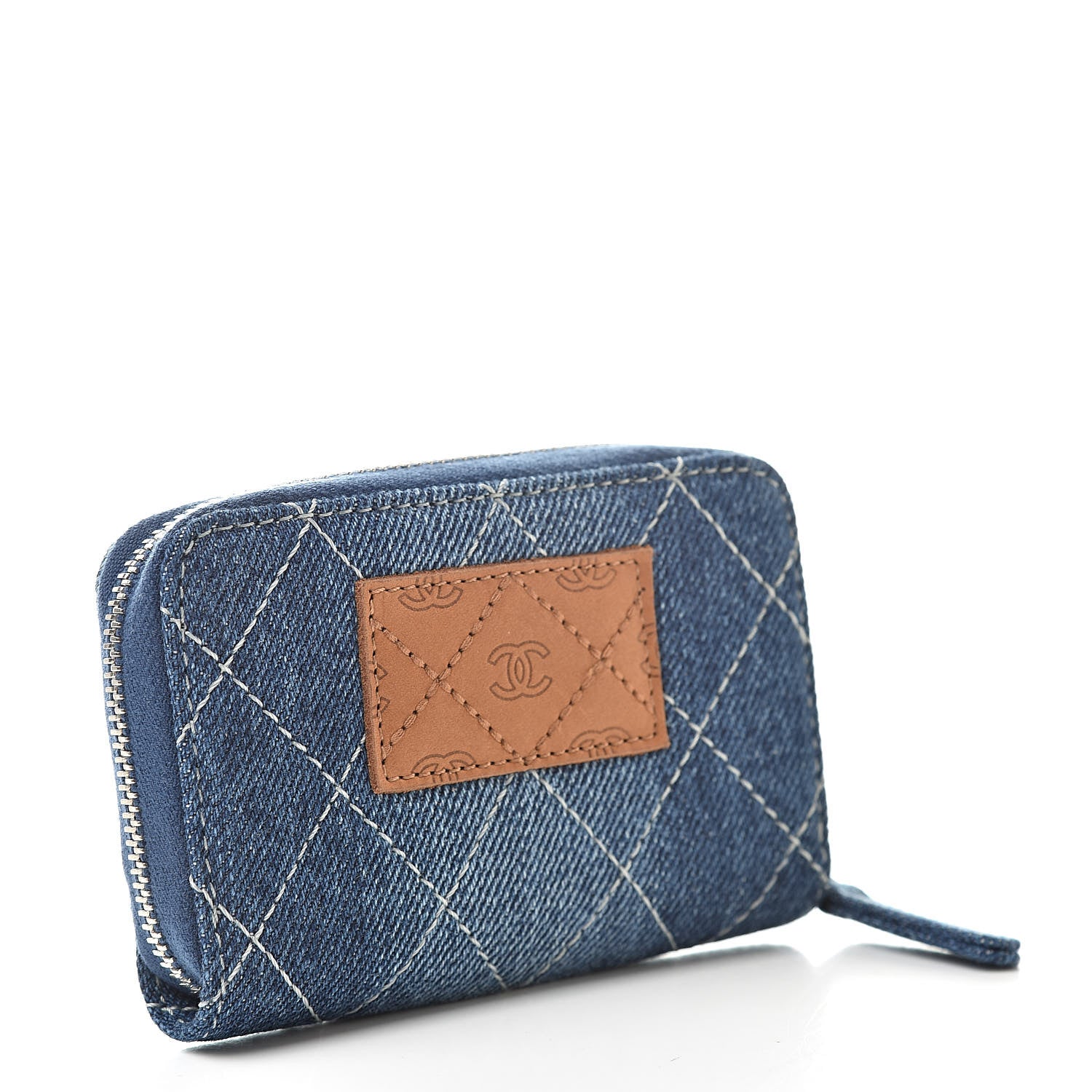 Chanel Denim Quilted Zip Coin Purse Blue 3 of 8