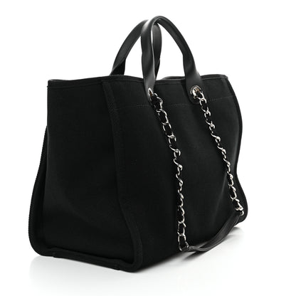 Chanel Canvas Pearl Medium Deauville Tote Black 3 of 12