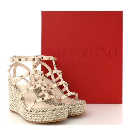 Valentino Garavani Calfskin Rockstud Ankle Strap Torchon Espadrille Caged 25/95mm Wedge Sandals 36 Light Ivory 12 of 12