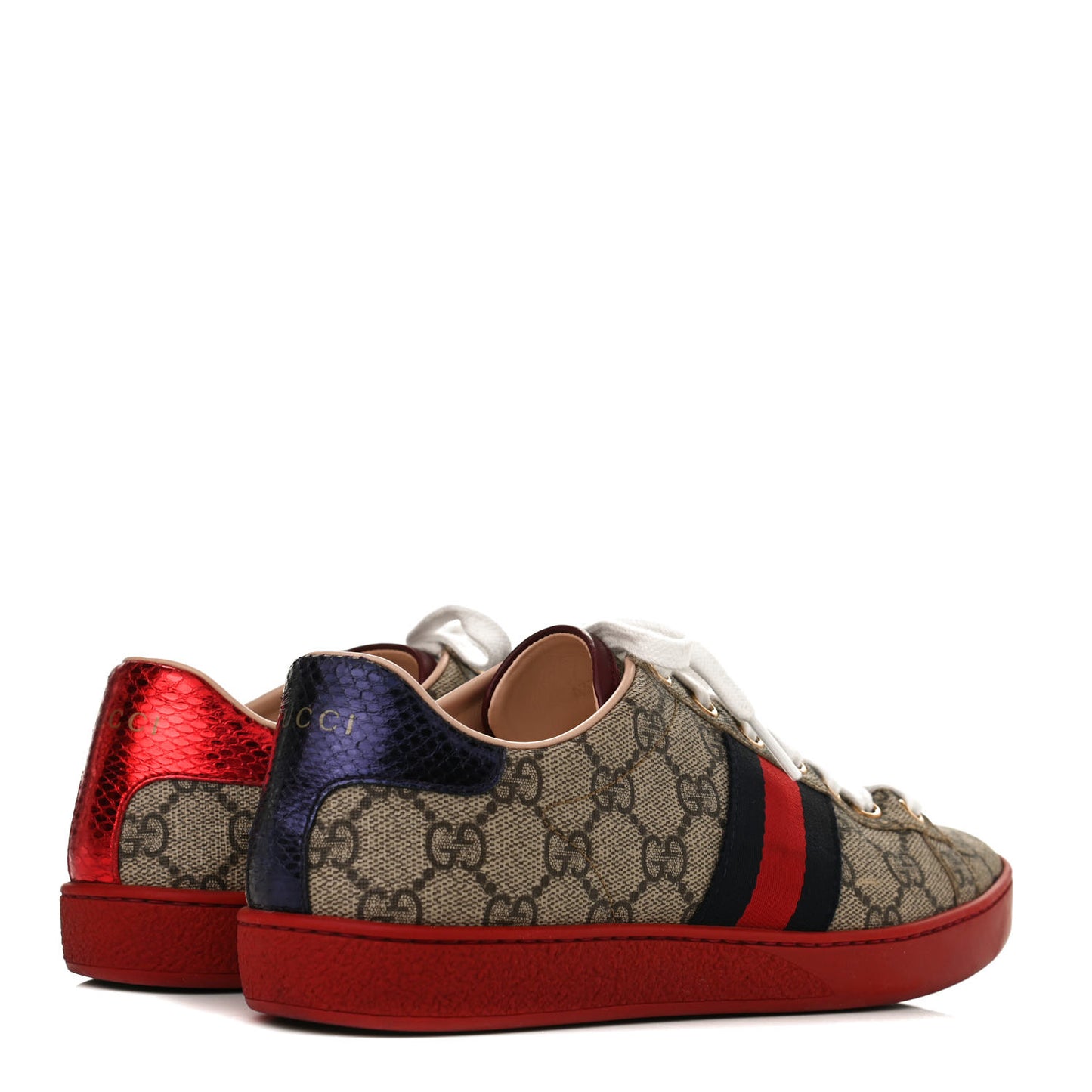 GG Supreme Monogram Ayers Web Womens Ace Sneakers 36.5 Red