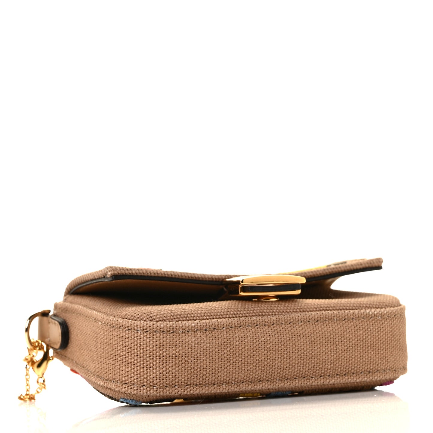 Canvas Vitello King FF Multicolor Embroidered Nano Baguette Charm Multicolor Cuoio