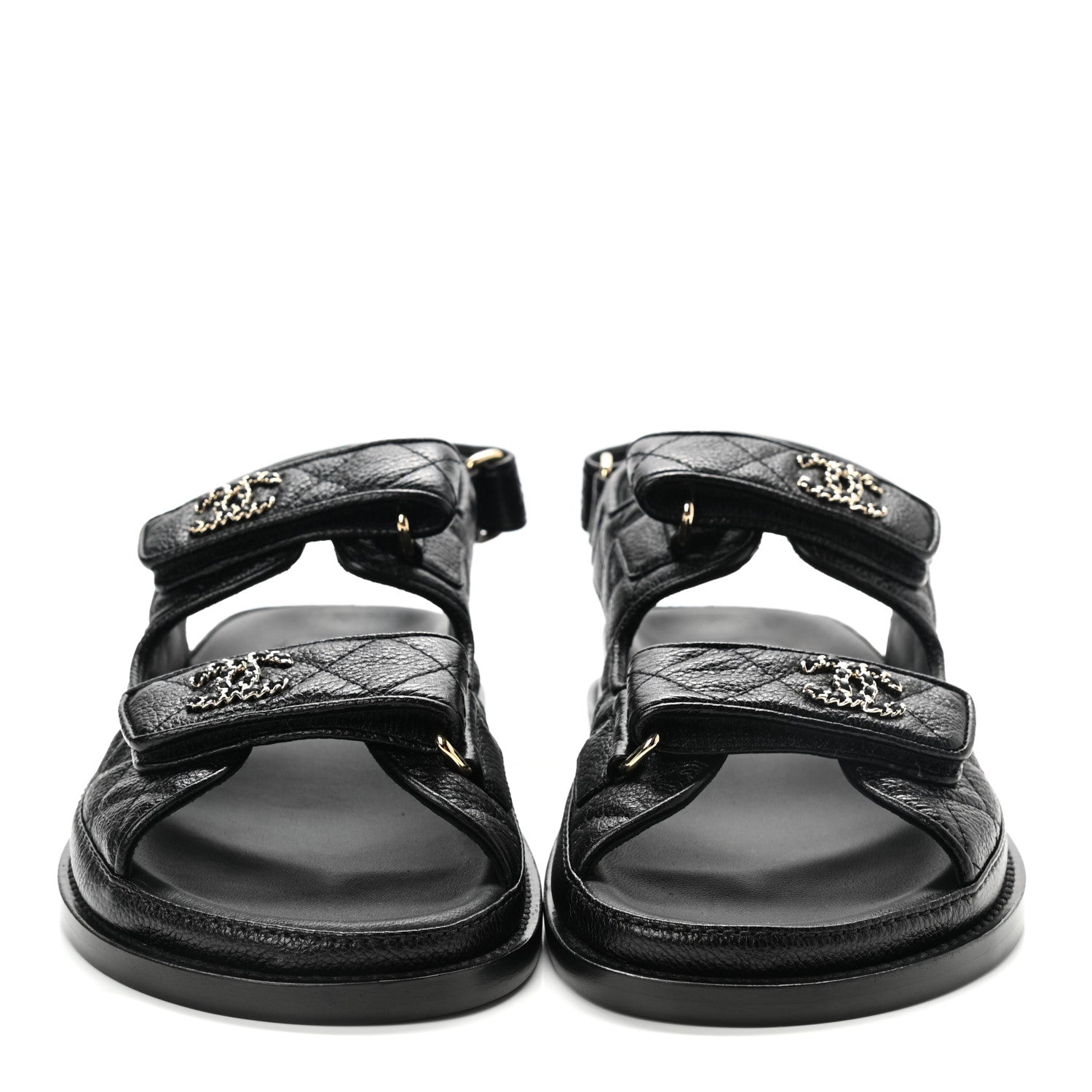 Chanel Grained Calfskin Velcro Dad Sandals 36.5 Black 2 of 9