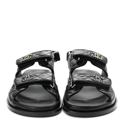 Chanel Grained Calfskin Velcro Dad Sandals 36.5 Black 2 of 9