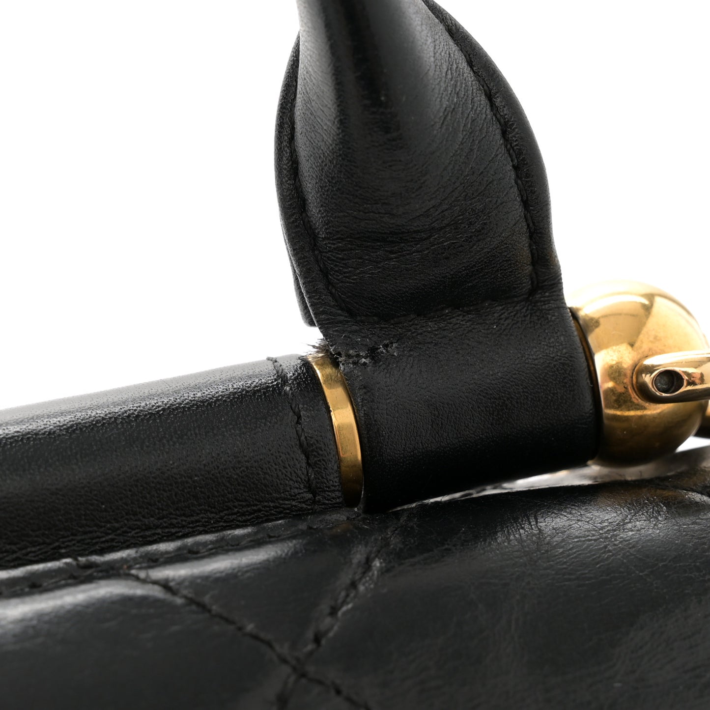 Glazed Calfskin Quilted Medium Gold Bar Top Handle Flap Black