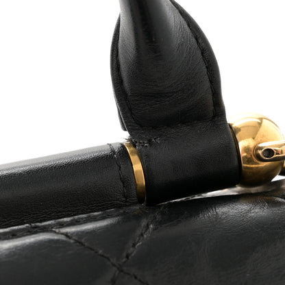 Chanel Glazed Calfskin Quilted Medium Gold Bar Top Handle Flap Black 13 of 16