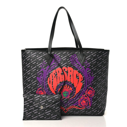 Versace Coated Canvas Calfskin La Greca Medusa Music Signature Shopper Tote Bag Black Grey 4 of 11