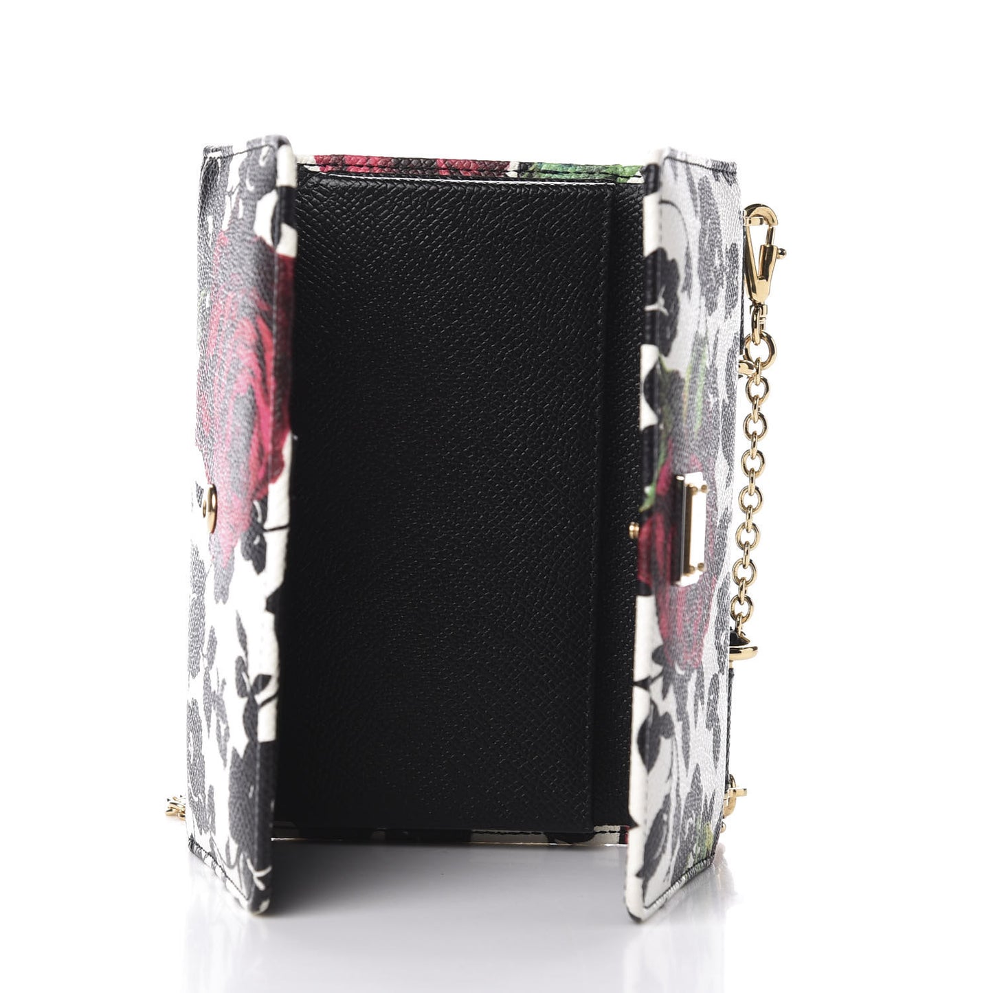 Dauphine Flower Printed Wallet On Chain Black White