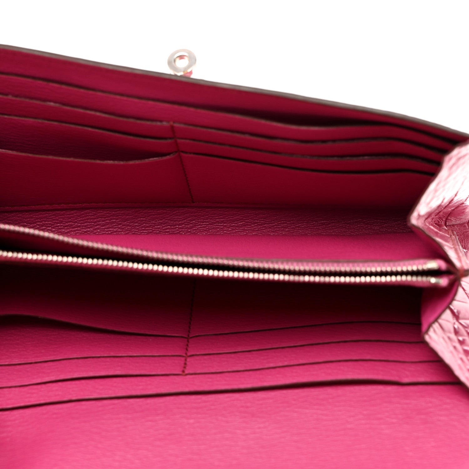 Hermes Shiny Alligator Kelly Longue Wallet Fuchsia 5 of 8