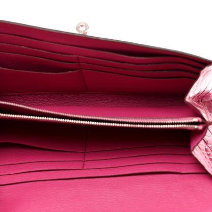 Hermes Shiny Alligator Kelly Longue Wallet Fuchsia 5 of 8