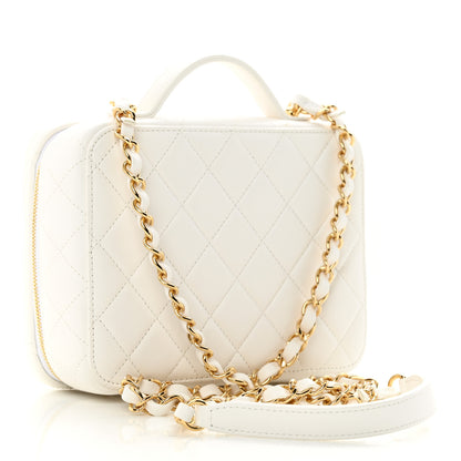 Chanel Lambskin Quilted Golden Plate Vanity Case White Gold 2 of 10