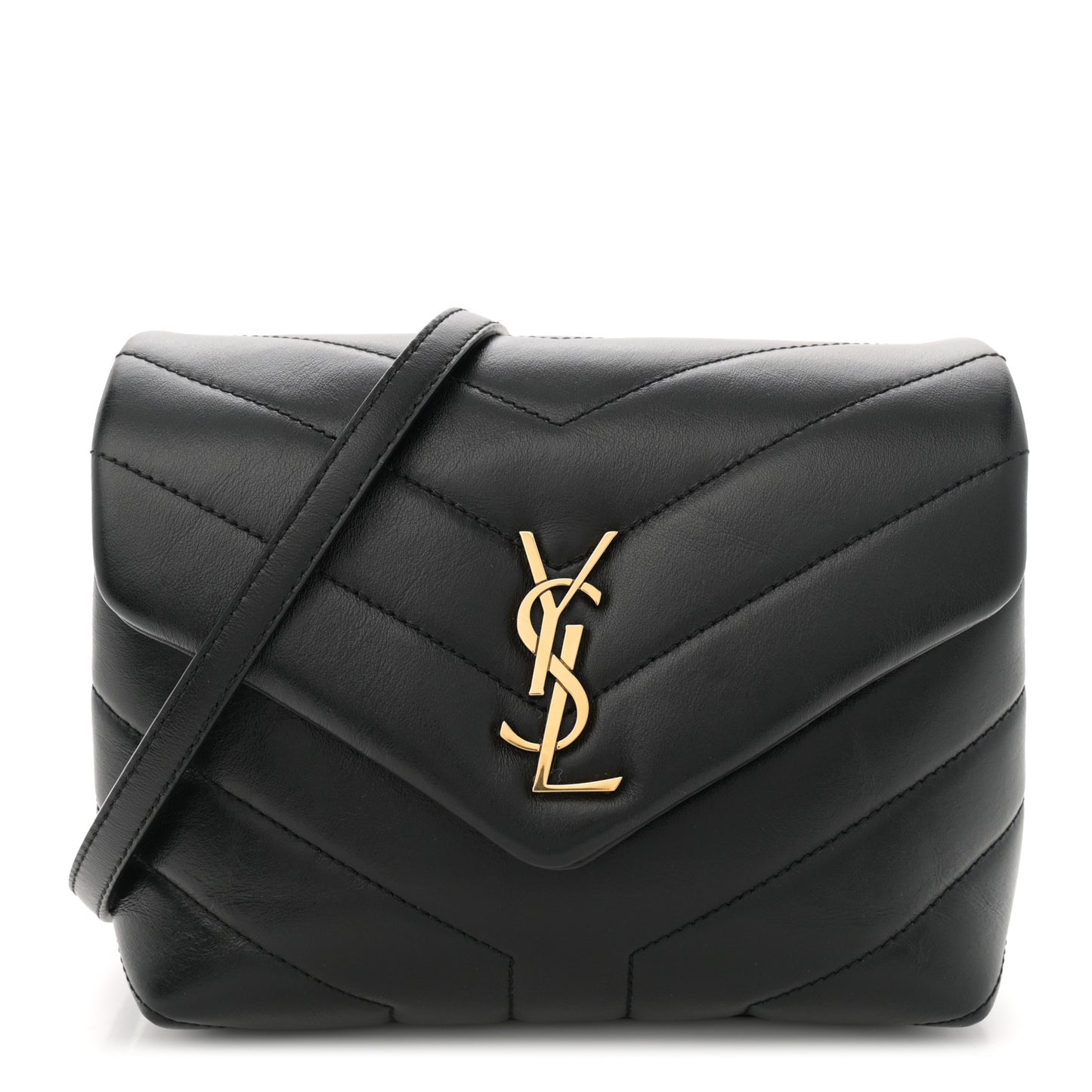 Calfskin Y Quilted Monogram Toy Loulou Crossbody Bag Black