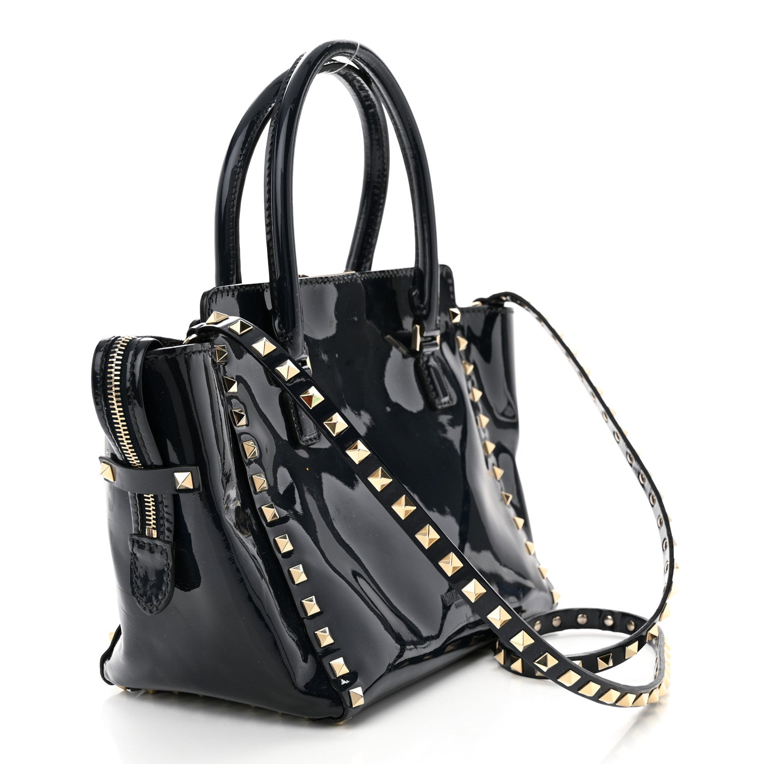 Valentino Garavani Patent Small Rockstud Double Handle Tote Marine 3 of 20