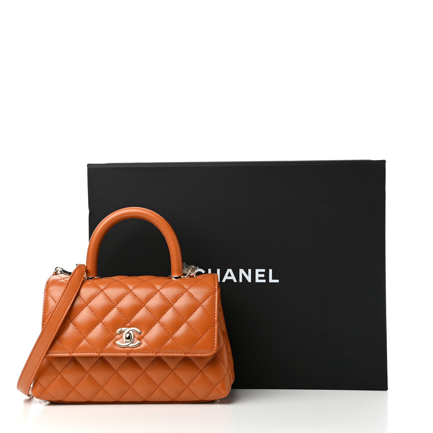 Caviar Quilted Mini Coco Handle Flap Light Brown