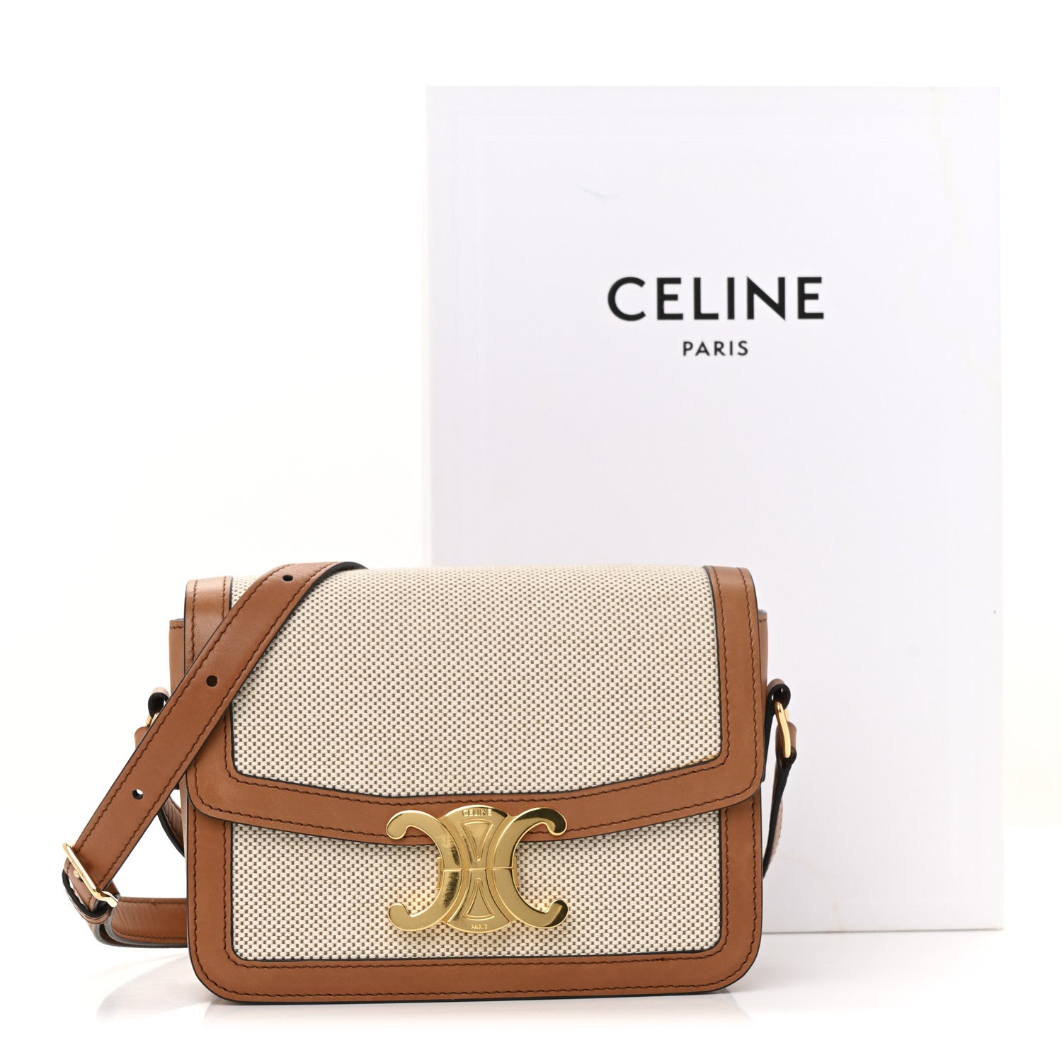 Celine Textile Natural Calfskin Teen Triomphe White Tan 14 of 14