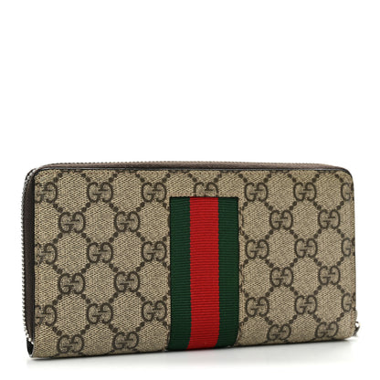 Gucci GG Supreme Monogram Web Bee Zip Around Wallet Beige Cocoa 3 of 9