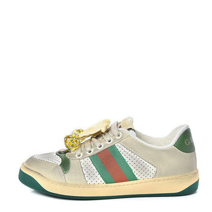 Gucci Nubuck Web Cherries Womens Screener Sneakers 35 Dusty Milk White Vintage Green 1 of 18