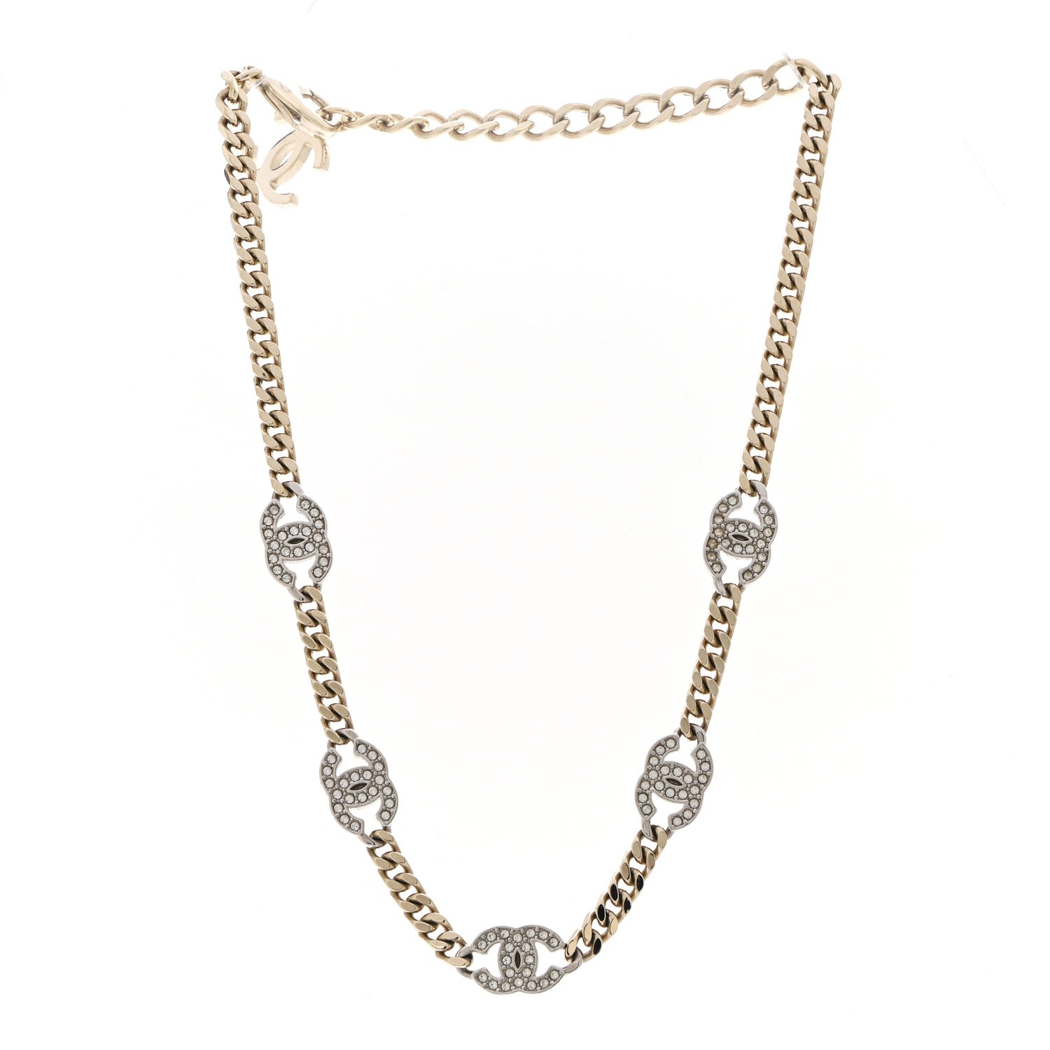 Chanel Crystal Chain CC Link Choker Gold Silver 3 of 7