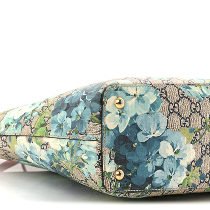 Gucci GG Supreme Monogram Blooms Medium Zippered Bucket Tote Beige Blue Navy Hibiscus Red 9 of 12