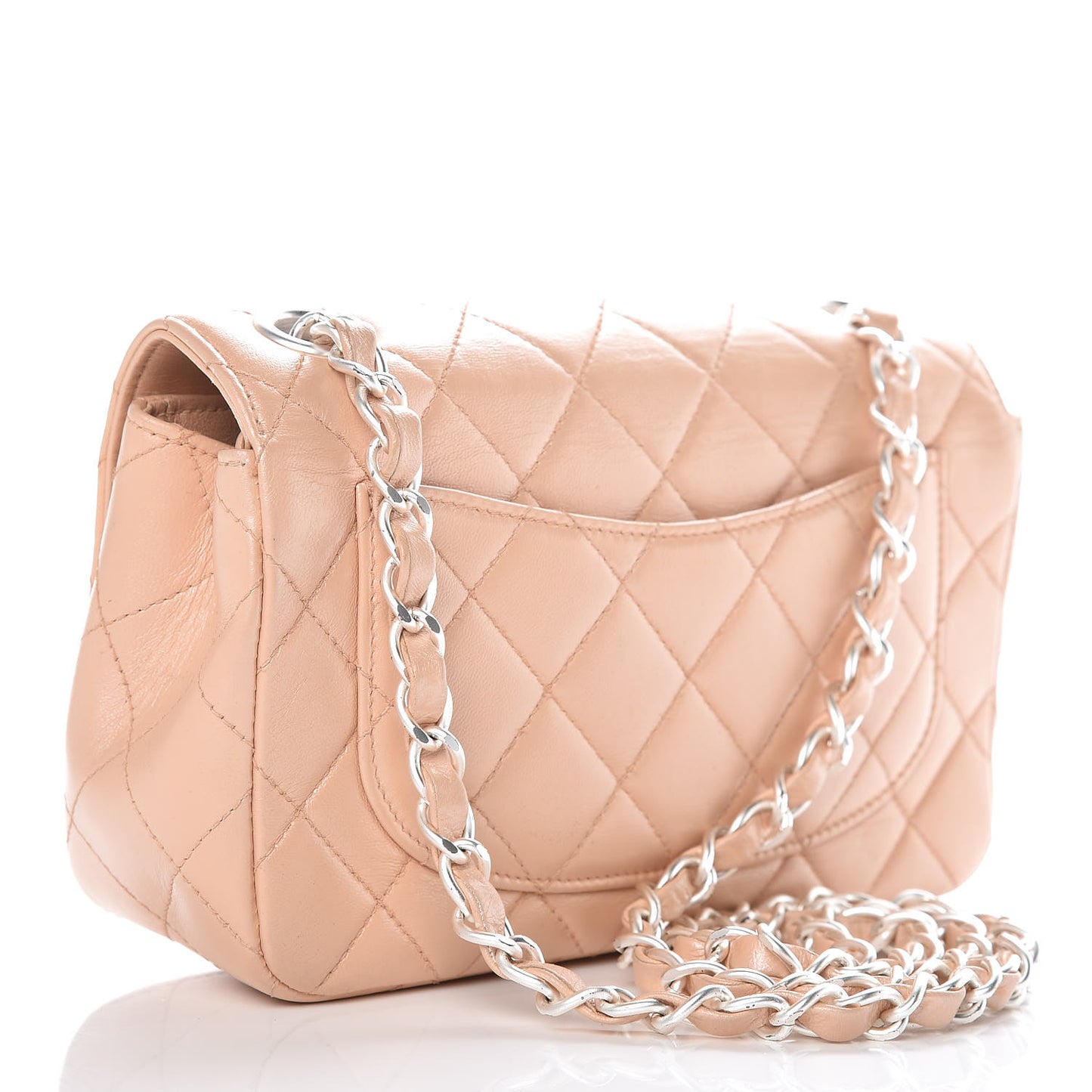 Lambskin Quilted Mini Rectangular Flap Beige