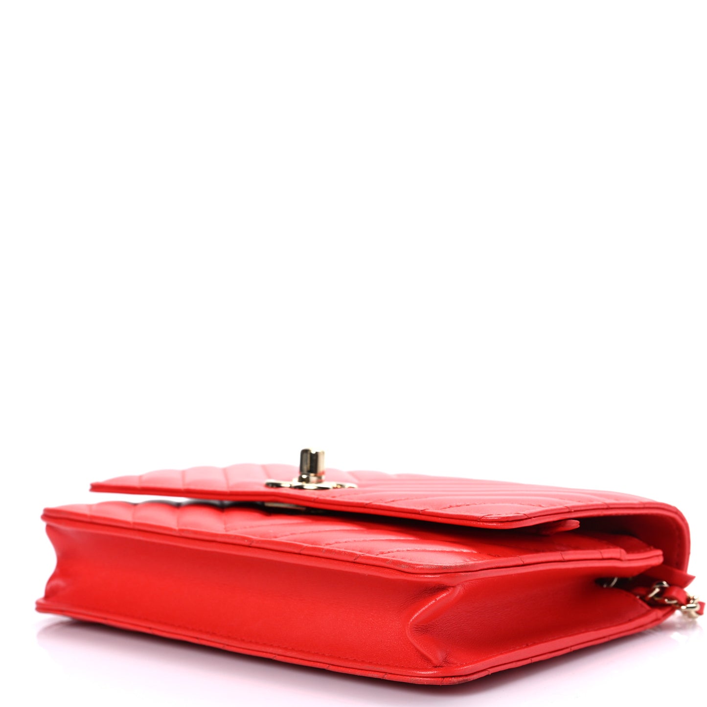 Lambskin Chevron Quilted Trendy CC Wallet On Chain WOC Red