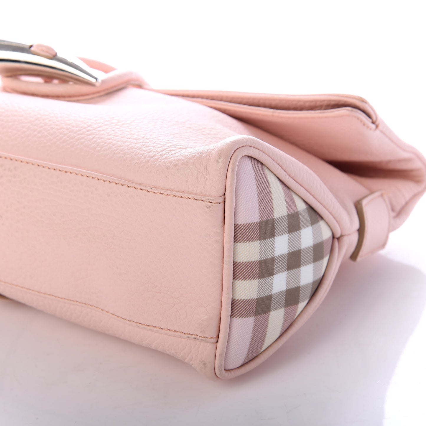 Grainy Calfskin House Check Horn Toggle Clutch Pink