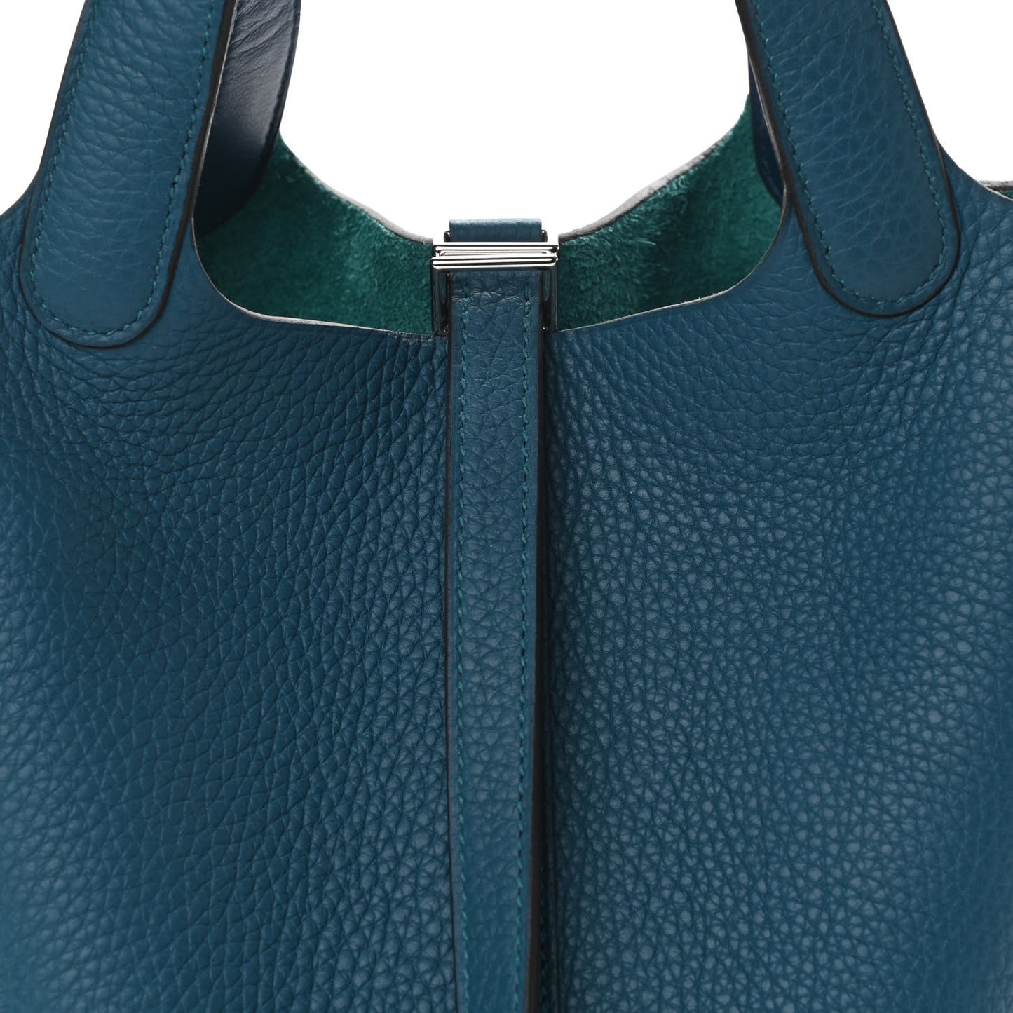 Taurillon Clemence Eclat Picotin Lock 18 PM Vert Bosphore Deep Blue