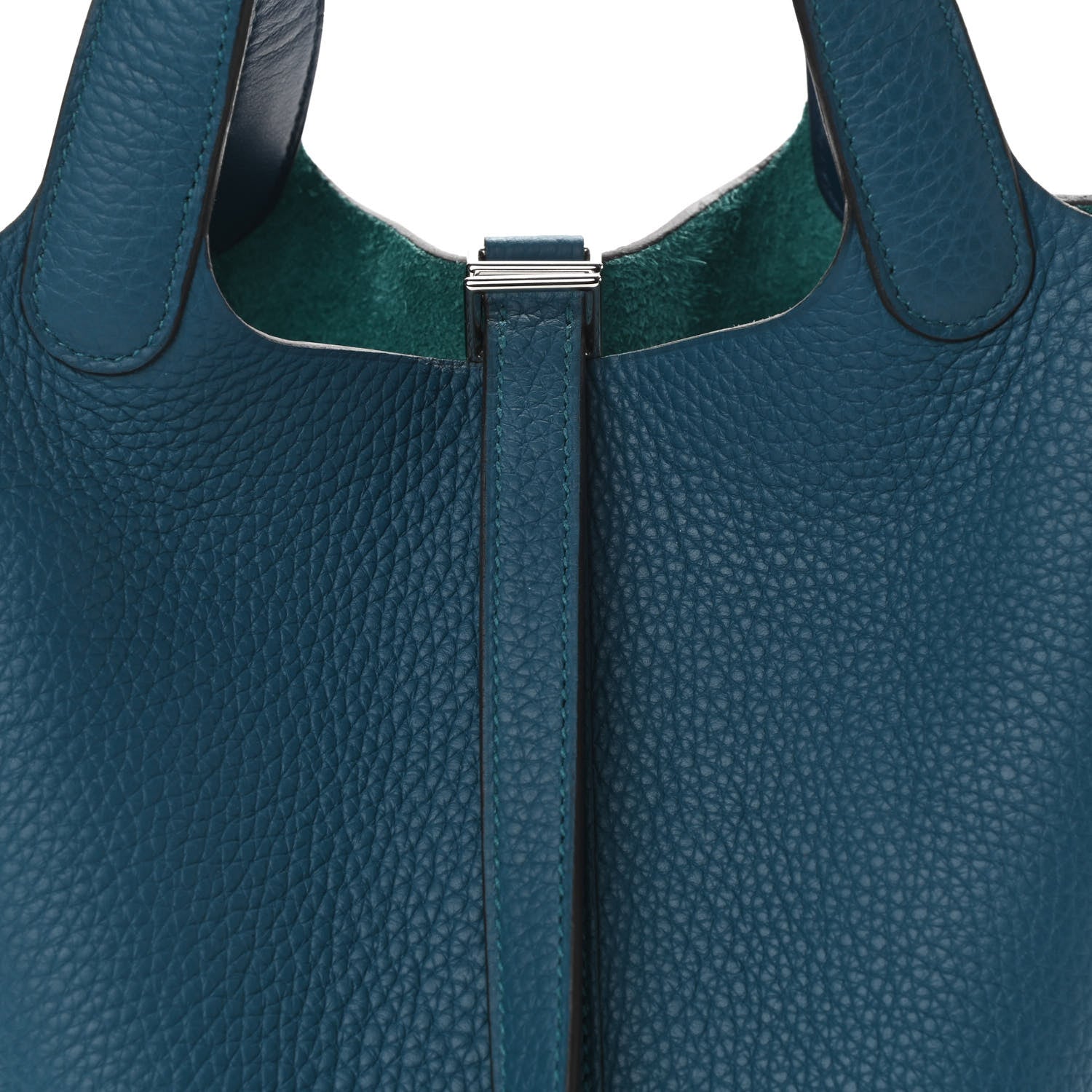 Hermes Taurillon Clemence Eclat Picotin Lock 18 PM Vert Bosphore Deep Blue 8 of 11