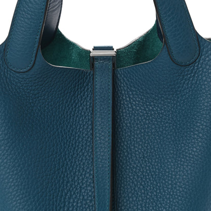 Hermes Taurillon Clemence Eclat Picotin Lock 18 PM Vert Bosphore Deep Blue 8 of 11