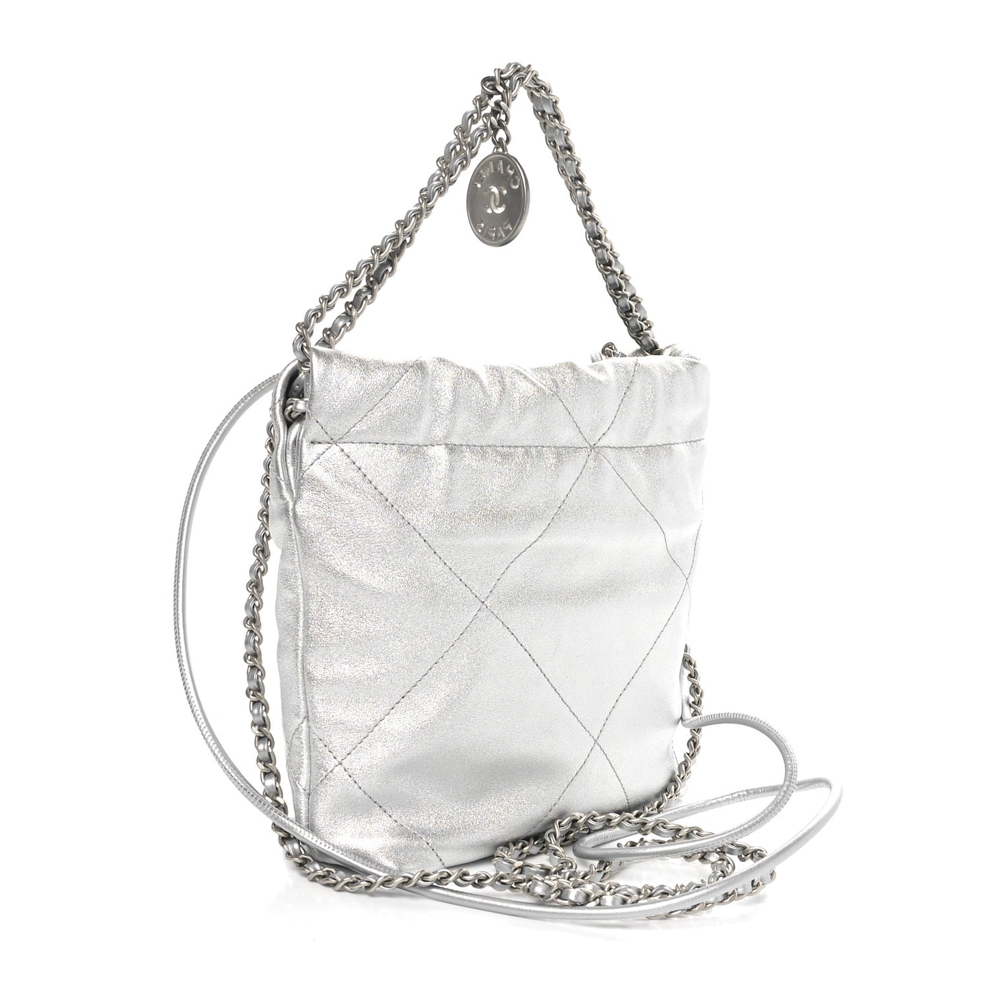 Metallic Lambskin Quilted Mini Chanel 22 Silvery