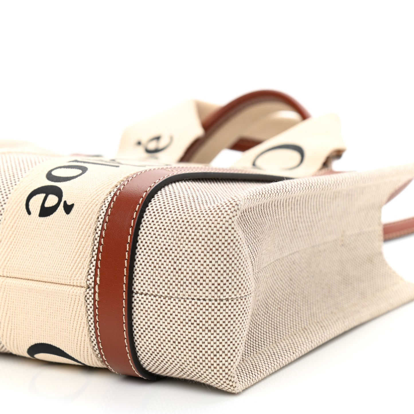 Cotton Calfskin Small Woody Ribbon Tote With Strap White Brown