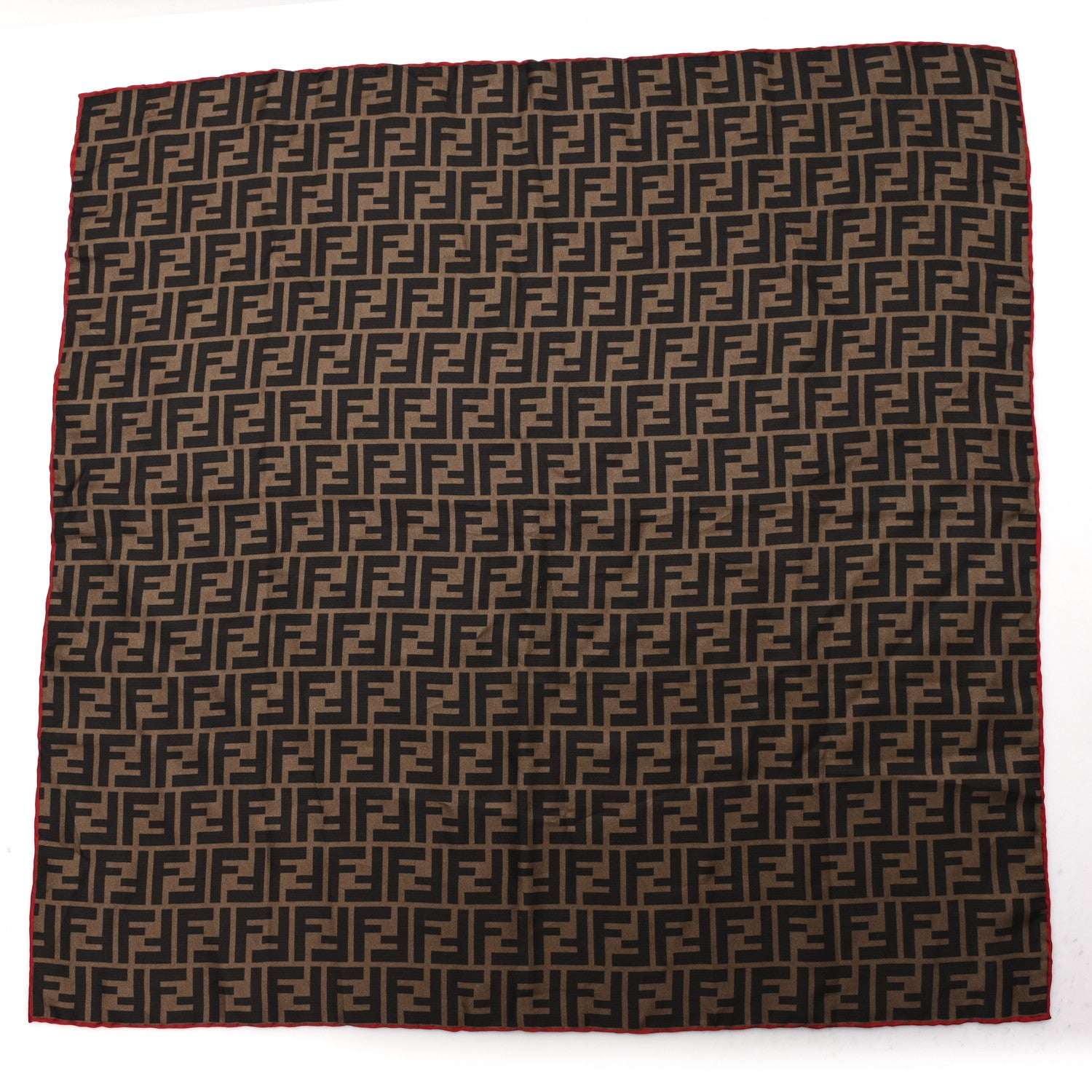 Fendi Silk FF Scarf Brown Black Red 1 of 3