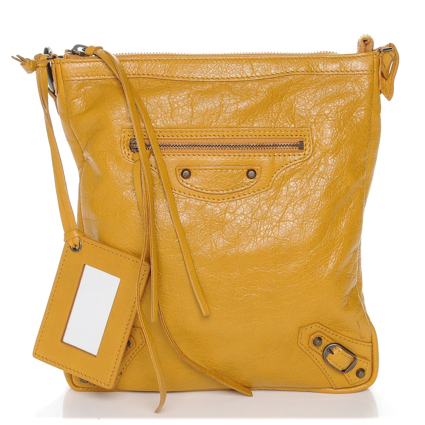 Agneau Classic Hardware Flat Crossbody Jaune Moutarde