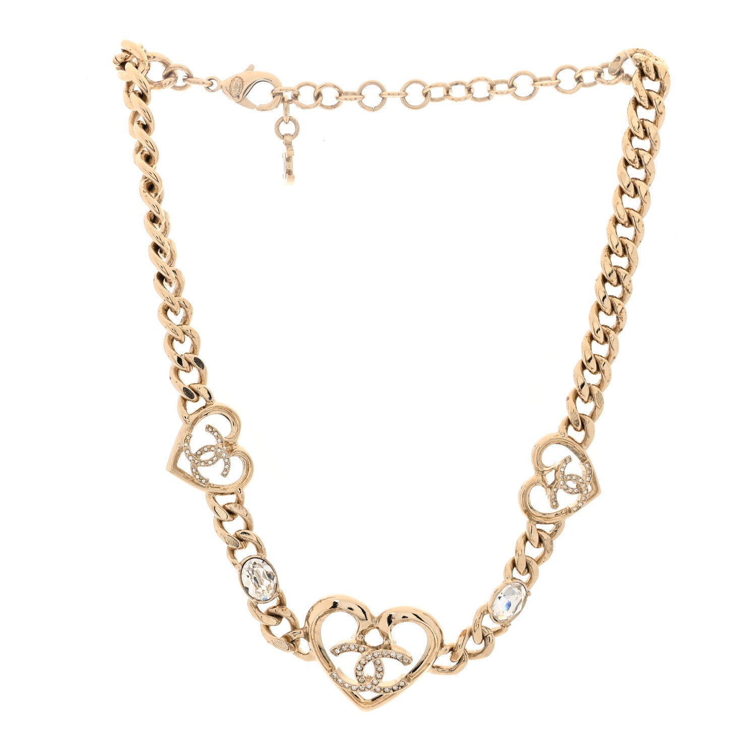 Chanel Crystal CC Heart Chain Choker Necklace Gold 3 of 5