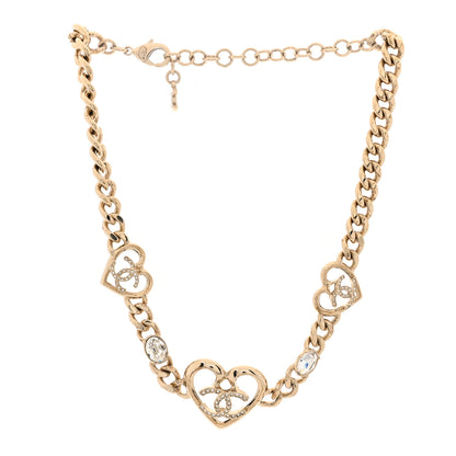 Chanel Crystal CC Heart Chain Choker Necklace Gold 3 of 5