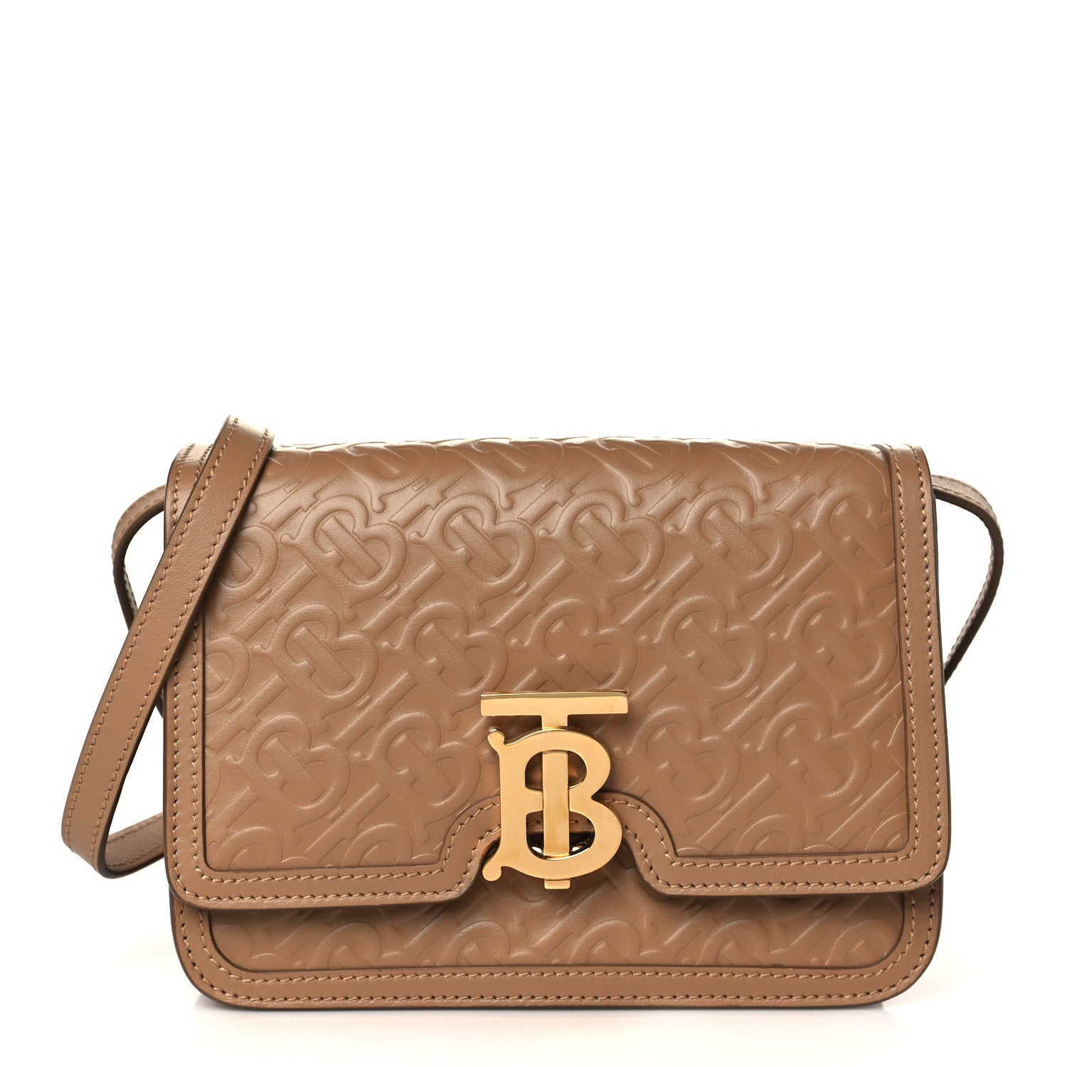 Burberry Calfskin Embossed Monogram Small TB Bag Light Camel 1 of 8