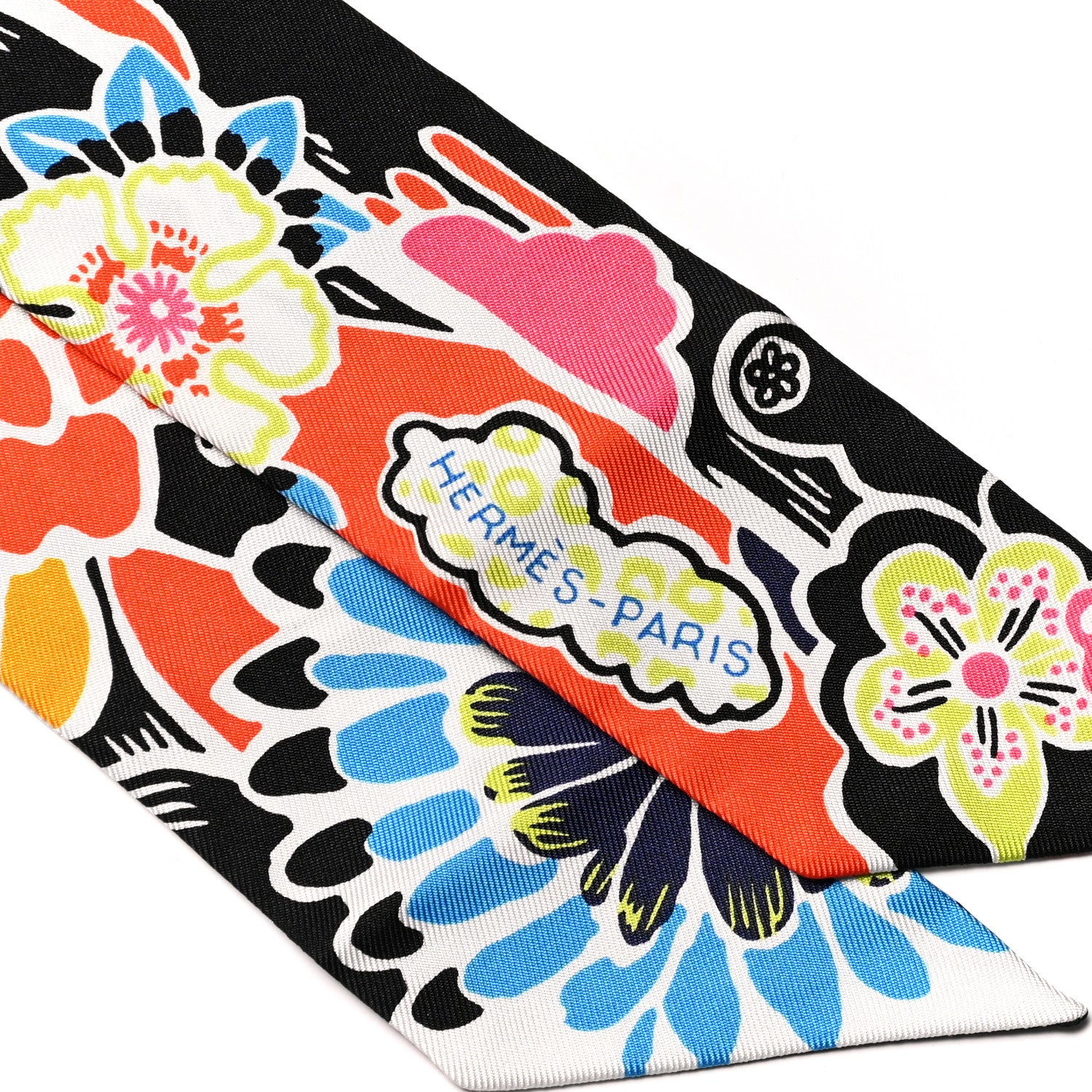 Hermes Silk Bingata Twilly Black Red Multicolor 2 of 4