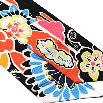 Hermes Silk Bingata Twilly Black Red Multicolor 2 of 4