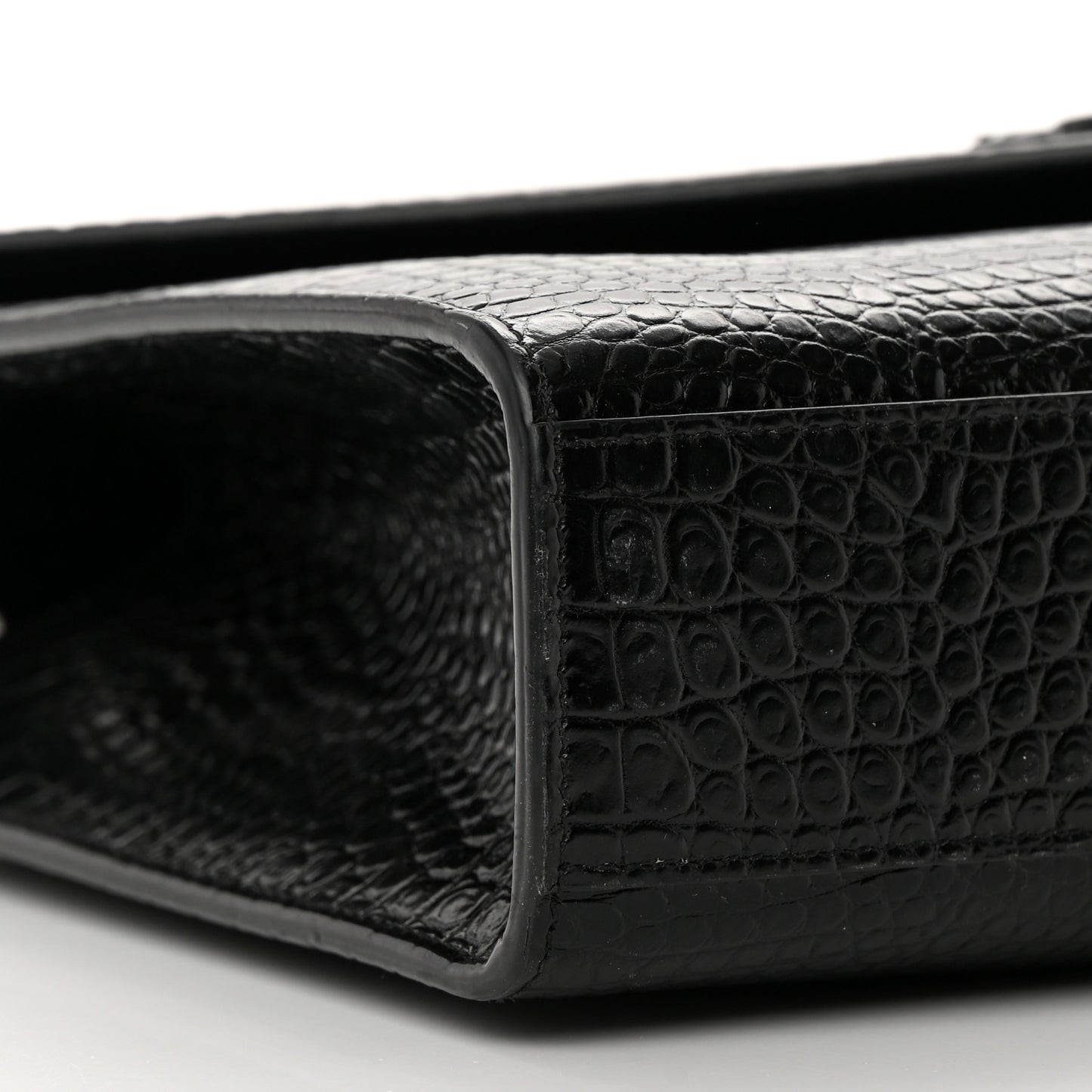 Calfskin Crocodile Embossed Monogram Large Satchel Black