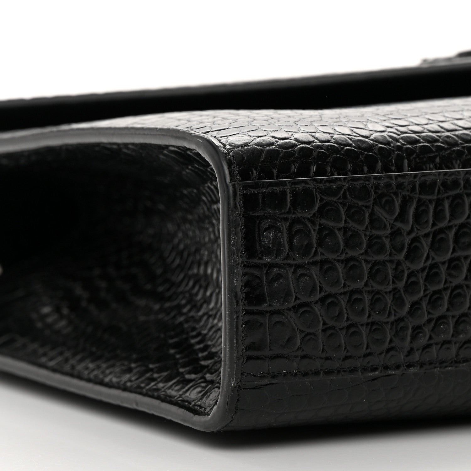 Saint Laurent Calfskin Crocodile Embossed Monogram Large Satchel Black 9 of 16