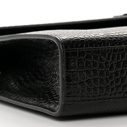 Saint Laurent Calfskin Crocodile Embossed Monogram Large Satchel Black 9 of 16